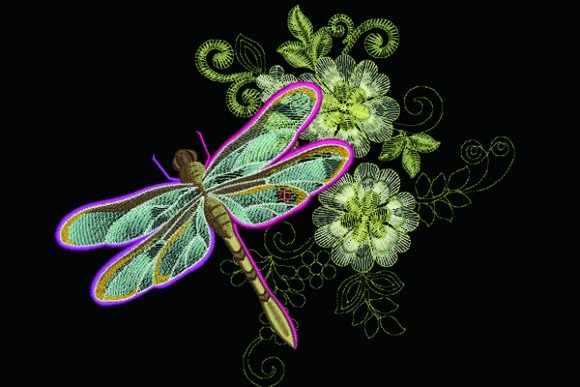 Dragonfly Floral Embroidery Design
