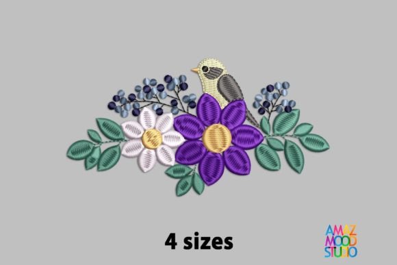 Flowers with Bird Embroidery